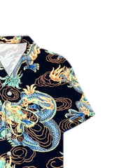 Men's Summer Fashion Dragon Print Short Sleeve Button Down Shirt S-3XL Plus Size Chinese Dragon Style Streetwear Overshirt Tops