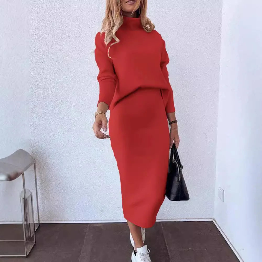 2025 Women' Two-piece Set New Autumn Fashion Casual V-neck Long Sleeved Top and Splicing Solid Comfortable Loose Suit Skirt Y2k