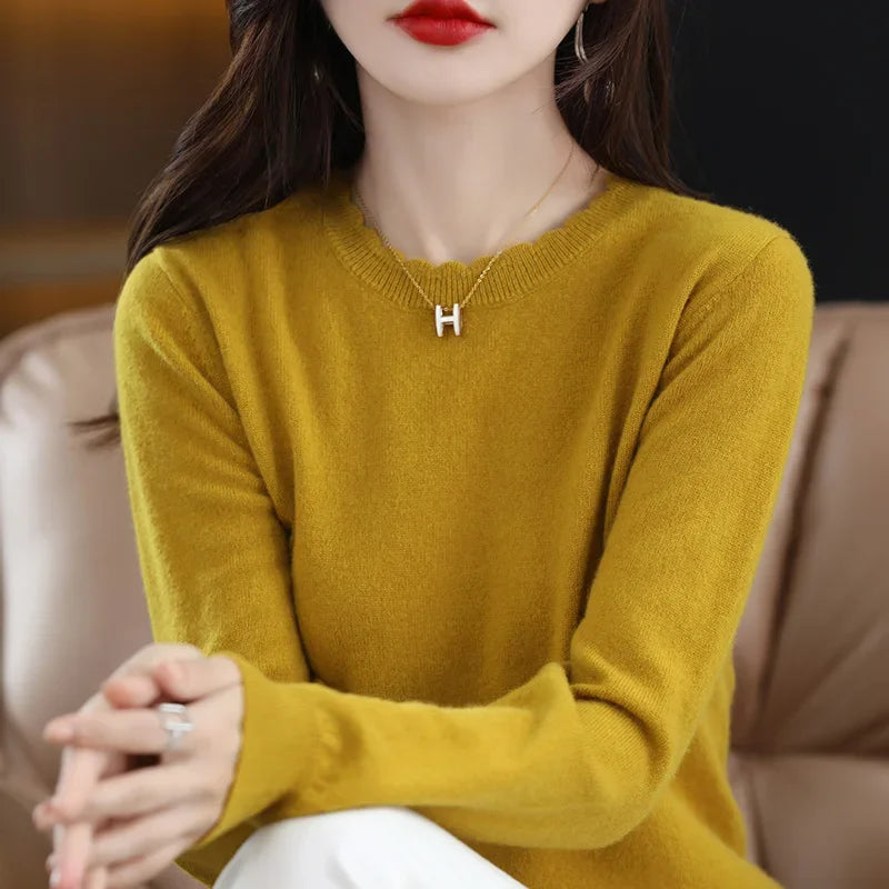 Knitted Sweater Women Pullovers New Long Sleeve O-Neck White Knit Sweater Pullover Women Tops Knitwears Sueters De Mujer Q1084