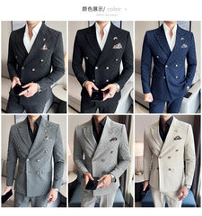 (Jacket+Pants) 2 Pieces Blue Apricot Business Party Men Suits Double Breasted Formal Style Custom Made Wedding Groom Tuxedos