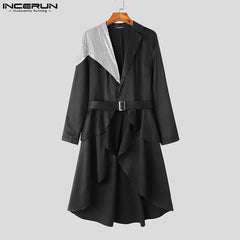 INCERUN Tops 2023 American Style Handsome Men Fashion Flash Splicing Swallowtail Blazer Casual Party Male Long Sleeve Suit S-5XL