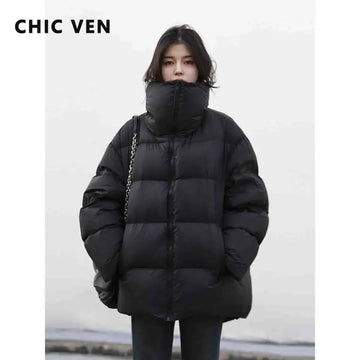 CHIC VEN Women's Down Coats Korean Stand Collar Simple Solid Color Warm Casual Jackets Soft Fashion Female Clothing Winter 2025