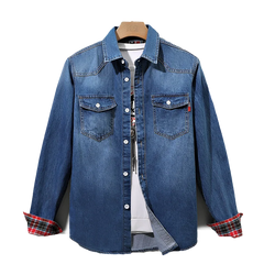 Denim Shirt Men Cotton Jeans Shirt Fashion Autumn Slim Long Sleeve Cowboy Shirt Stylish Wash Slim Tops Asian Size 4XL