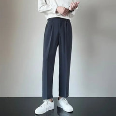 2024 Summer New Men's Straight-leg Casual Suit Pants Lightweight Korean Style Trousers Fashionable Cropped Pants