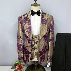 Men's High-End Embroidered Suit Set, Suit Jacket, Vest, Pants, Fit for Party, Banquet, Wedding, exclusive Clothing