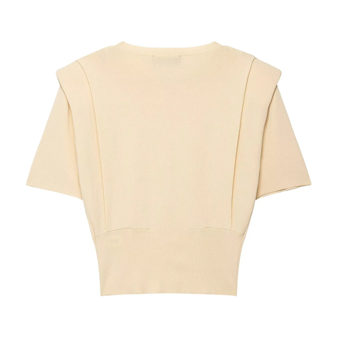 2025 autumn new women's casual padded shoulder round neck slim fit short knit sweater short-sleeved top