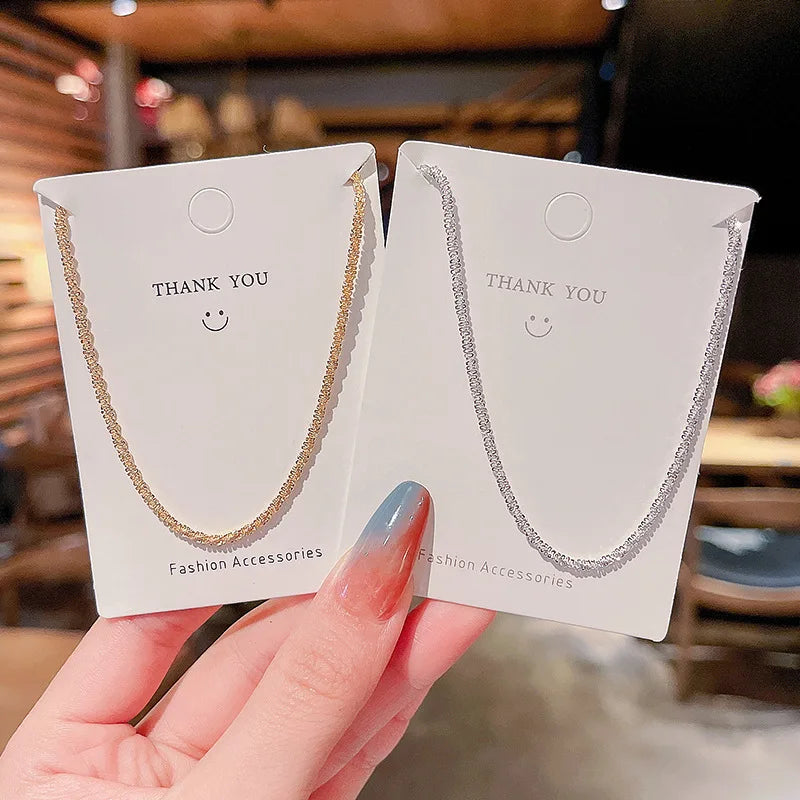 LATS Gold Colour Sparkling Titanium Steel Clavicle Chain Choker Necklace for Women Fine Korea Fashion Jewelry Wedding Party Gift