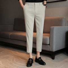 2023 Arrival Men's Cropped Trousers with British Style Drape and Lightweight Fabric, Men's Dress Pants