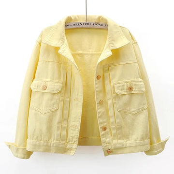 2025 New spring Women Denim Jacket Candy Color Long sleeve Casual Short Female Jeans Coat Casual ladies Cowboy outerwear T039