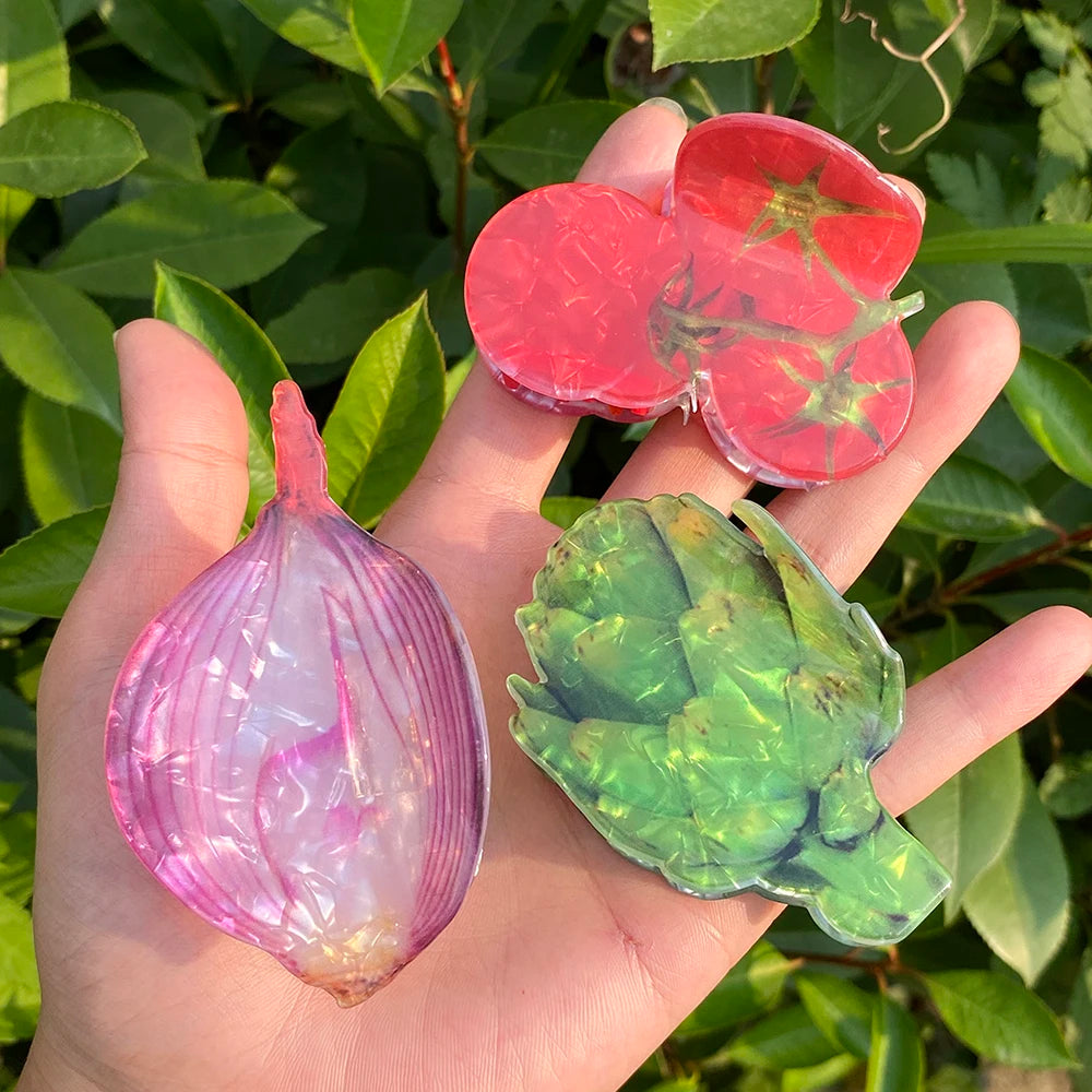New Design Acrylic Lettuce Onion Tomato Shape Hair Clip Claw For Women Girls Creative Funny Printed Geometric Hair Accessories