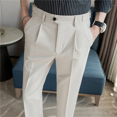 Men Dress Pants Trousers 2024 Autumn British Style Straight Slim Fit formal Suit Pants Solid Casual Fashion Men Clothin