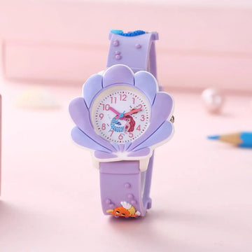 New Children's Cartoon Mermaid Shell Watch 3D Pattern PVC Soft Adhesive Skin friendly Children's Learning Watch