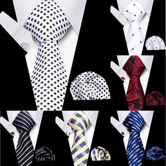 Fashion Elegant Men's Gifts Necktie Striped Paisley Dot Tie Handchief Cufflink 3 Piece Business Wedding Suit Accessories Party