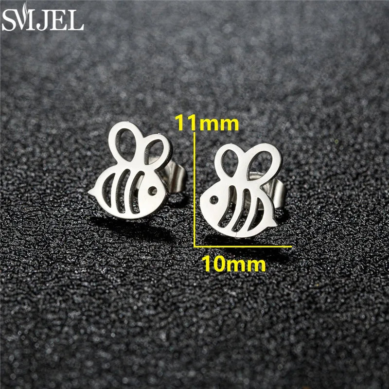 Cute Various Animal Earings Fashion Jewelry Butterfly Dog Owl Snake Whale Bee Giraffe Stainless Steel Mini Stud Earrings Women