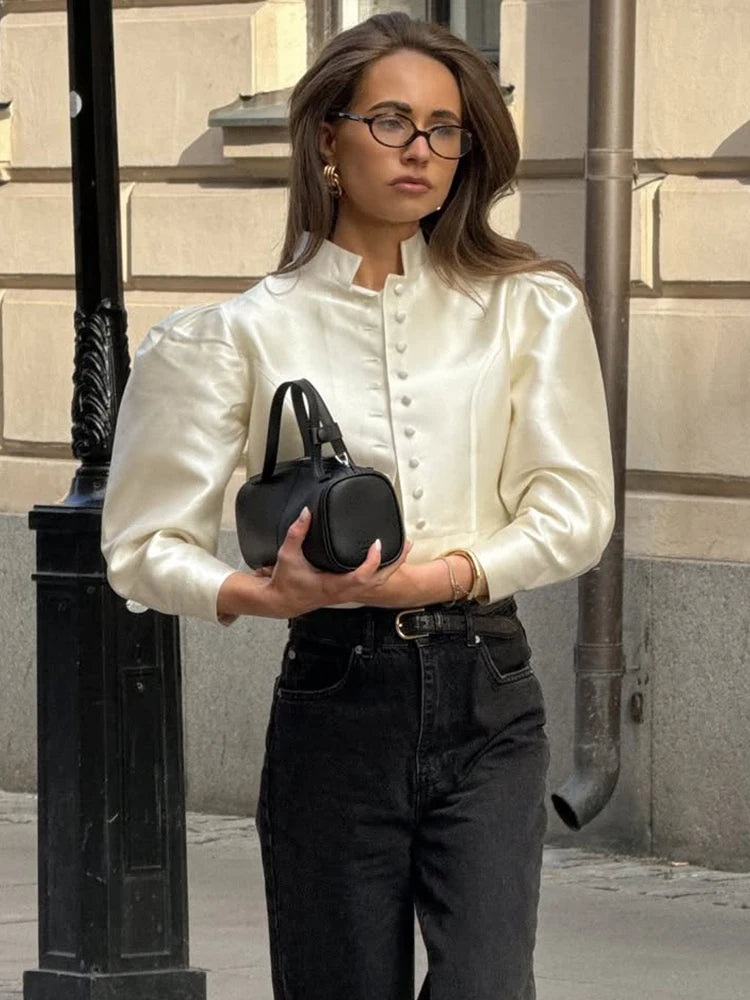 Trendix Party Vintage Shirts For Women 2025 Autumn Winter Fashion Solid Long Sleeve Blouse Office Commuting Casual Cardigan Top