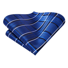 Hi-Tie New Striped Navy Blue Silk Elegant Tie For Men Groom Wedding Men Necktie Pocket Square Cufflink Accessory Wholesale