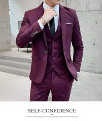 （M-6XL）Blazer Vest Pants High-end Brand Solid Color Formal Business Office Suit Three-piece Set Groom Wedding Show Dress Party