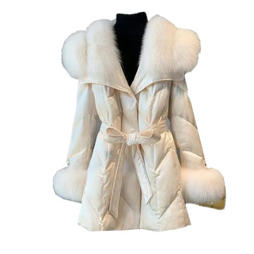 High-end down cotton jacket women Parka winter new fashion fox fur shawl collar Mid-Length loose Warm padded Clothes Female T682