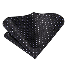 Hi-Tie Black White Dot Silk Luxury Tie for Man Accessory Men Fashion Necktie Handkerchief Cufflink for Tuxedo Classic Gift