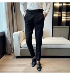 High Waisted Suit Pants for Men 2024 New Solid Color Formal Pantalones Hombre Casual Slim Fit Dress Pants Trousers Men Clothing