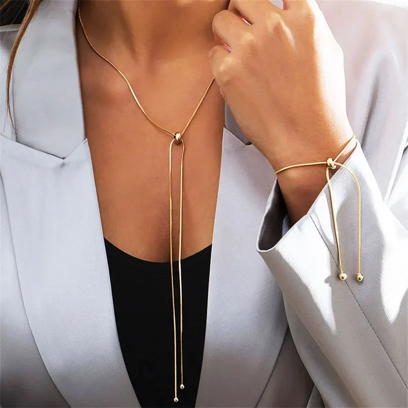 Simple Long Tassel Chain Necklace for Women Trendy Adjustable Choker Necklace Fashion Jewelry Chain On The Neck Girls Gifts