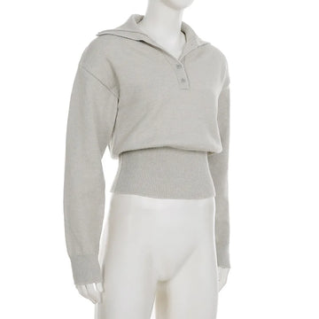 Casual Style Solid Color Waist Knitted Top Loose Long Sleeve Women's Sweater