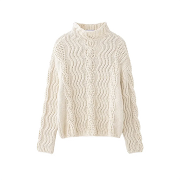 2025 Winter New Women's Fashion Simple Versatile High Neck Long Sleeve Casual Fried Dough Twists Sweater Jacquard Knit