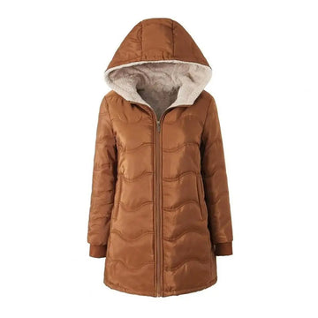 2025 Women's Long Puffer Coat Winter Fleece Lined Thickened Down Jacket Windproof Warm Quilted Parka Zip Up Hooded Cotton Coat