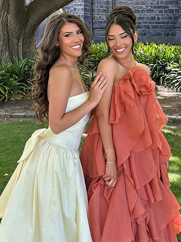 Pleated Tube Long Dress For Women 3D Flower Sleeveless Backless Draped Robe 2025 Summer Elegant Female Evening Parties Dresses