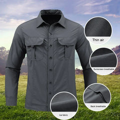 2024 New Men's Tactical Shirts Summer Lightweight Quick Drying Shirts Hiking Nylon Shirts Long Sleeve Outdoor Work Cargo Shirts