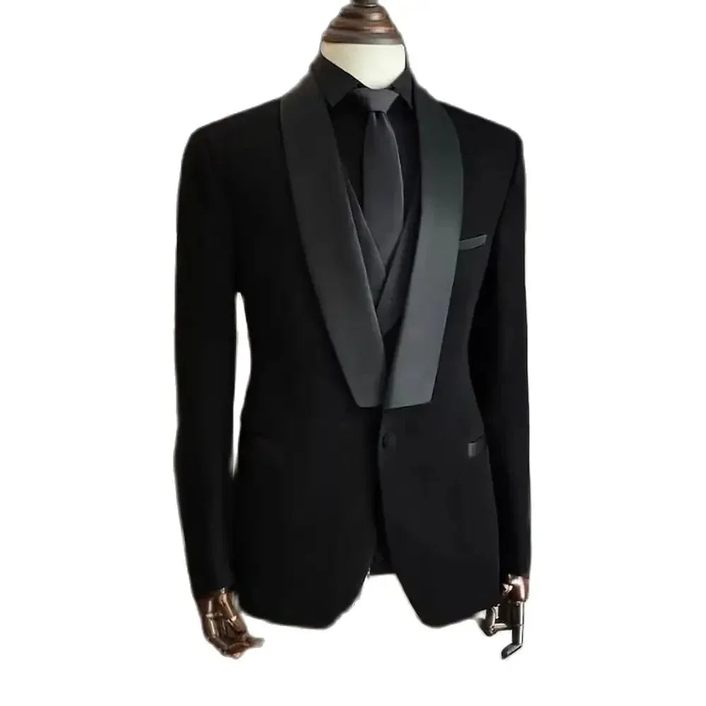 Men Suits Black 3 Piece Jacket Pants Vest Elegant Blazer Luxury Outfits Set Wedding Evening Party Costume Homme