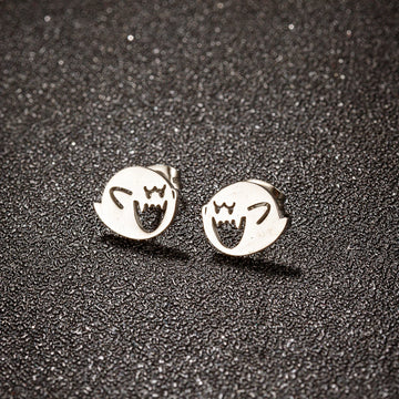 1 Pair Stainless Steel Cute Cartoon Earrings Stud Black Funny Ghost Earings Halloween Jewelry Minimalist