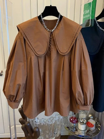 y2k vintage peter pan collar shirt women 2026 new lantern sleeve loose blouses spring autumn new loose blusas de mujer
