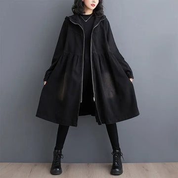 Vintage wash soft denim Windbreaker women 2025 new spring and autumn hooded long trench coat ladies loose casual overcoat R561