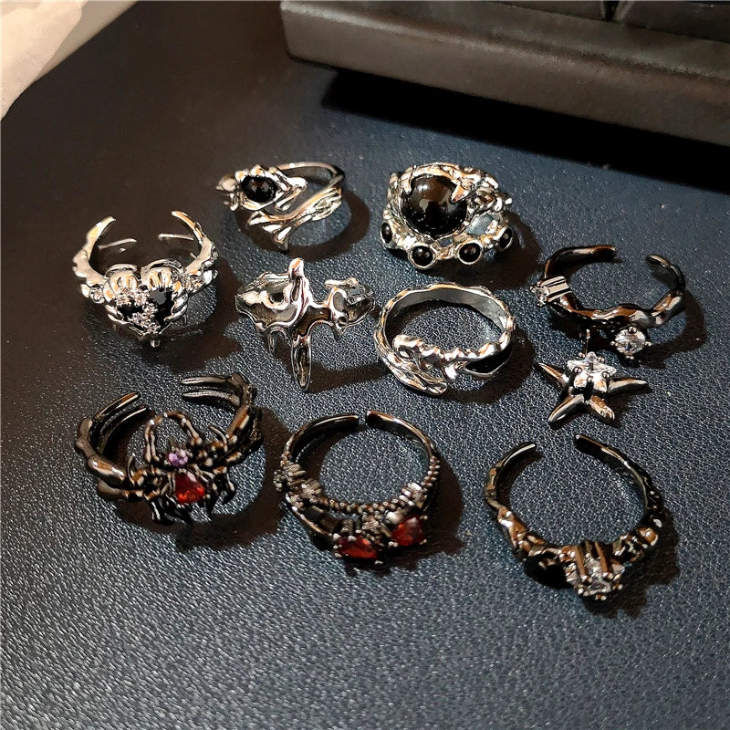 Kpop Gothic Y2K Kpop Irregular Punk Vintage Heart Star Cross Ring For Women Men Party Grunge 90s EMO Jewelry Accessories Gift