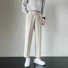 2024 Summer New Men's Straight-leg Casual Suit Pants Lightweight Korean Style Trousers Fashionable Cropped Pants