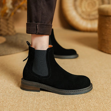 2025 Autumn Winter Classic Chelsea Boots for Woman Black Cow Suede Ankle Boots Simple Comfortable Cowboy Boots Platform Shoes