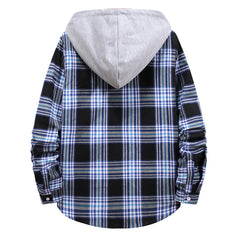 Casual Plaid Hooded Shirts Oversized Men'S Clothes European American Style Handsome Holiday Checked Outwear Splicing Hoodie