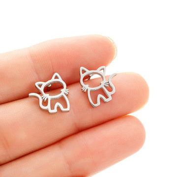 1 Pair Cute Cat Stainless Steel Stud Earrings for Mens Womens Punk  Students Gifts Trend Fashion Small Ear Studs Jewelry