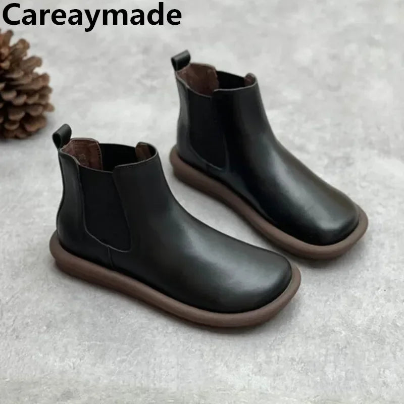 Careaymade-Genuine leather women's warm boots,Retro soft leather short Ankle boots,women soft soles comfortable versatile shoes