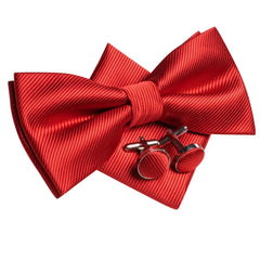 Hi-Tie Silk Mens Bow Tie Hanky Cufflinks Set Rose Red Burgundy Maroon Pre-tied Butterfly Knot Bowtie for Male Wedding Business