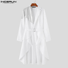 INCERUN Tops 2023 American Style Handsome Men Fashion Flash Splicing Swallowtail Blazer Casual Party Male Long Sleeve Suit S-5XL