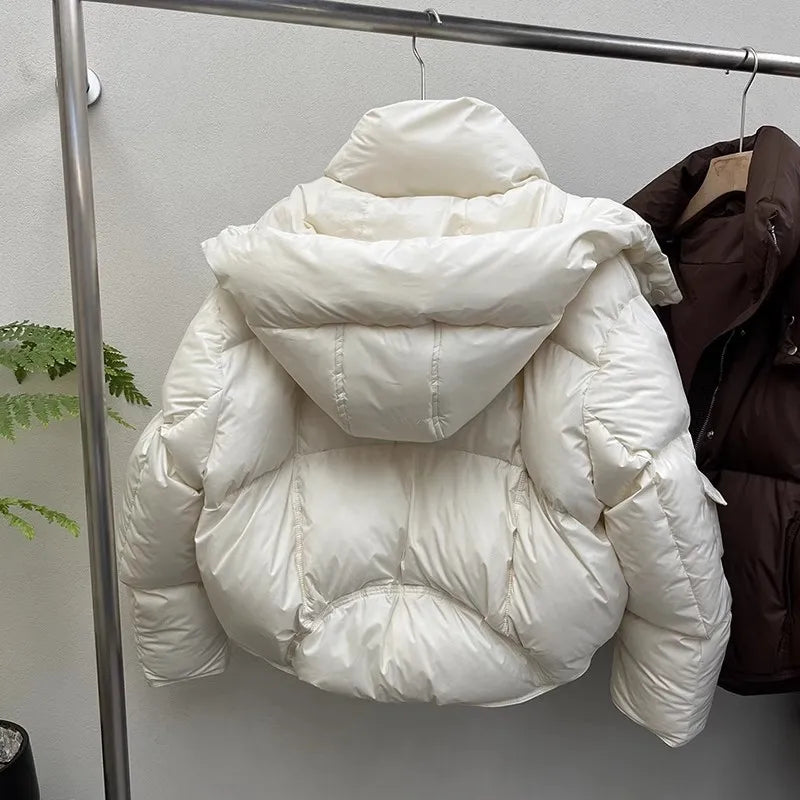 Winter Warm Thick Long Sleeve Over Size Hooded Short Parkas Female Loose Quilted Padded Coats Outwear Women Puffer Cotton Jacket