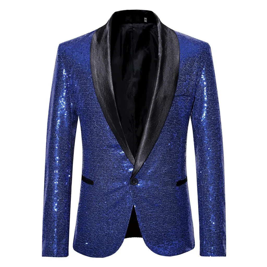 Shiny Gold Sequin Glitter Embellished Blazer Jacket Men Nightclub Prom Suit Blazer Men Costume Homme Stage Clothes For singers