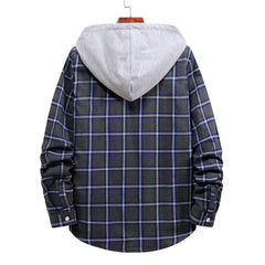 Casual Plaid Hooded Shirts Oversized Men'S Clothes European American Style Handsome Holiday Checked Outwear Splicing Hoodie