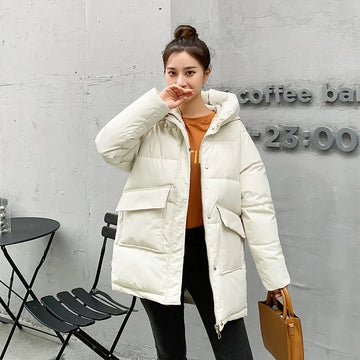 2025 Winter New Women Down Padded Jacket Winter Jacket Loose Thick Warm Cotton Coat Female Hooded Parkas Coat Long Women Outwear