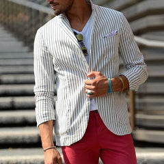 2024 Striped Print Suit Jacket Men Lapel Long Sleeve Suit Coat Business Formal Blazer Summer Suit Coat Breathable Male Jacket