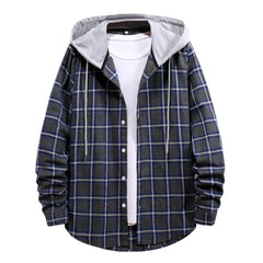 Casual Plaid Hooded Shirts Oversized Men'S Clothes European American Style Handsome Holiday Checked Outwear Splicing Hoodie