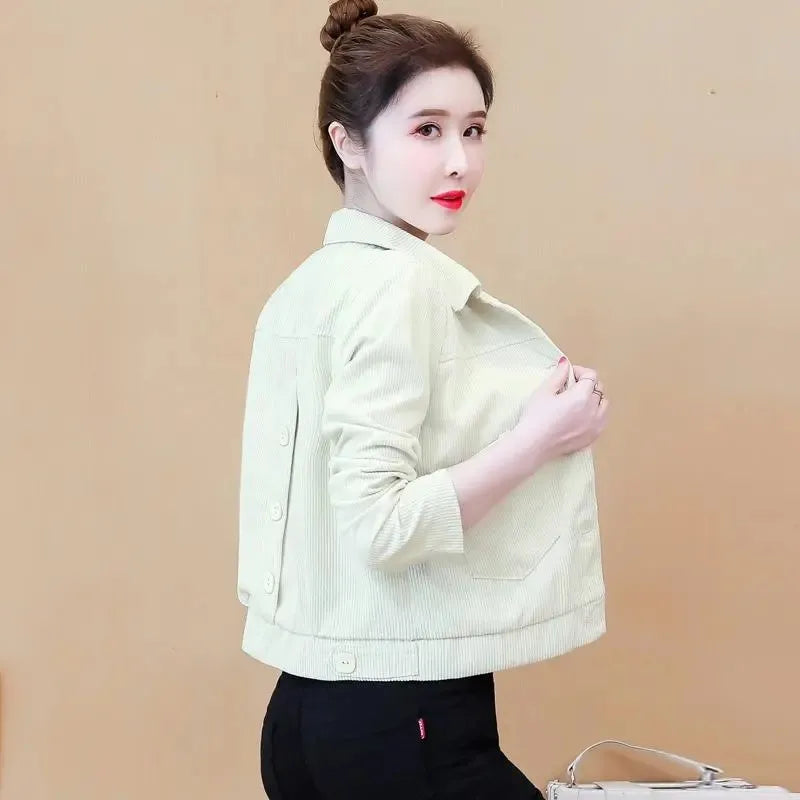 Fashion Thin Corduroy Short Jacket Women Spring Autumn 2025 New Korean Single Breasted Casual Slim Coat Female Outerwear T1181