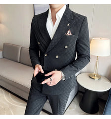 (Jacket+Pants) 2 Pieces Blue Apricot Business Party Men Suits Double Breasted Formal Style Custom Made Wedding Groom Tuxedos